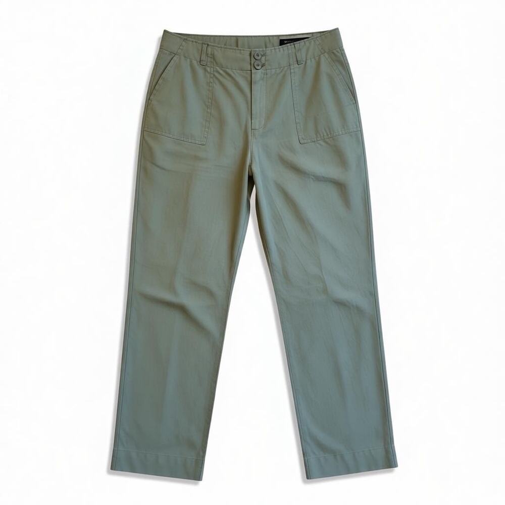 Tahari Olive Green Linen Straight Leg Pants Womens 12 Lightweight Tailored